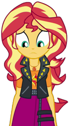 Size: 1127x2048 | Tagged: safe, artist:thebarsection, character:sunset shimmer, episode:display of affection, g4, my little pony: equestria girls, my little pony:equestria girls, clothing, female, geode of empathy, jacket, leather jacket, magical geodes, sad, simple background, skirt, solo, transparent background