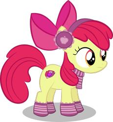 Size: 2307x2500 | Tagged: safe, artist:perplexedpegasus, character:apple bloom, species:earth pony, species:pony, clothing, earmuffs, female, filly, scarf, simple background, socks, solo, striped socks, transparent background, vector, winter outfit