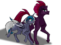 Size: 2732x2048 | Tagged: safe, artist:percy-mcmurphy, character:fizzlepop berrytwist, character:tempest shadow, oc, oc:elizabat stormfeather, species:alicorn, species:bat pony, species:pony, species:unicorn, my little pony: the movie (2017), bat pony alicorn, bat pony oc, broken horn, canon x oc, eye scar, female, lesbian, mare, scar, shipping, simple background, smiling, stormshadow, transparent background