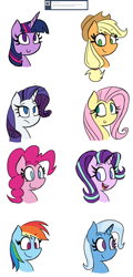 Size: 2000x4152 | Tagged: safe, artist:quarium, character:applejack, character:fluttershy, character:pinkie pie, character:rainbow dash, character:rarity, character:starlight glimmer, character:trixie, character:twilight sparkle, species:earth pony, species:pegasus, species:pony, species:unicorn, ask, bust, female, mane six, mare, simple background, tumblr, white background
