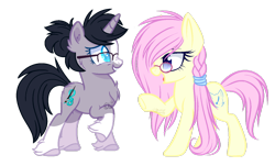 Size: 1280x771 | Tagged: safe, artist:snowbunny0820, oc, oc only, species:earth pony, species:pony, species:unicorn, female, glasses, mare, one hoof raised, open mouth, raised hoof, simple background, smiling, transparent background