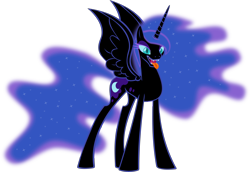 Size: 8901x6107 | Tagged: safe, artist:emu34b, character:nightmare moon, character:princess luna, species:alicorn, species:pony, absurd resolution, drool, female, mare, mawshot, missing accessory, open mouth, sharp teeth, simple background, solo, teeth, transparent background, vector