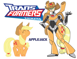 Size: 900x695 | Tagged: safe, artist:inspectornills, character:applejack, applebot, crossover, female, robot, simple background, transformares, transformerfied, transformers, transformers animated, white background
