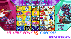 Size: 480x265 | Tagged: safe, artist:ikuntyphoon, character:apple bloom, character:applejack, character:derpy hooves, character:fluttershy, character:gilda, character:king sombra, character:nightmare moon, character:pinkie pie, character:princess luna, character:rainbow dash, character:rarity, character:scootaloo, character:sweetie belle, character:trixie, character:twilight sparkle, species:griffon, species:pegasus, species:pony, capcom, character select, crossover, cutie mark crusaders, female, mare, sprite