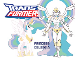 Size: 900x695 | Tagged: safe, artist:inspectornills, character:princess celestia, crossover, female, robot, simple background, transformares, transformers, transformers animated, white background