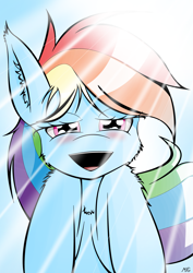 Size: 5000x7072 | Tagged: safe, artist:maneingreen, character:rainbow dash, species:pegasus, species:pony, absurd resolution, blushing, cheek fluff, chest fluff, crying, ear fluff, fluffy, sky, smiley face, tears of joy