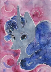 Size: 570x805 | Tagged: safe, artist:rinioshi, character:princess luna, species:alicorn, species:pony, bust, eyelashes, female, mare, portrait, solo, traditional art