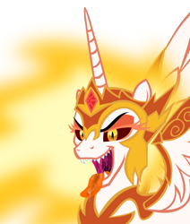 Size: 6143x7232 | Tagged: safe, artist:emu34b, character:daybreaker, character:princess celestia, species:alicorn, species:pony, absurd resolution, drool, female, mare, mawshot, open mouth, sharp teeth, simple background, solo, teeth, tongue out, transparent background, vector