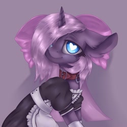 Size: 2000x2000 | Tagged: safe, artist:rinioshi, artist:wopphank, oc, oc only, oc:amelie ross, species:pony, species:unicorn, bow, clothing, collar, ear fluff, female, hair bow, heart eyes, maid, mare, simple background, solo, wingding eyes