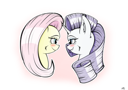 Size: 8486x6000 | Tagged: safe, artist:maneingreen, character:fluttershy, character:rarity, species:pegasus, species:pony, species:unicorn, ship:rarishy, absurd resolution, blushing, bust, cheek fluff, ear fluff, female, fluffy, imminent kissing, lesbian, love, mare, portrait, profile, shipping