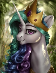 Size: 1000x1300 | Tagged: dead source, safe, artist:rossignolet, character:princess celestia, species:alicorn, species:pony, beautiful, bust, cute, cutelestia, female, grin, jewelry, lidded eyes, looking at you, mare, smiling, solo, tiara