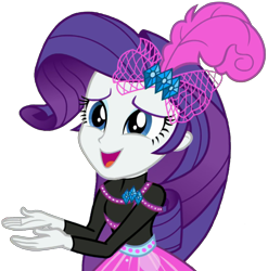 Size: 2023x2048 | Tagged: safe, artist:thebarsection, derpibooru original, character:rarity, episode:display of affection, g4, my little pony: equestria girls, my little pony:equestria girls, burlesque, clothing, cute, dress, feather, feather in hair, female, hair ornament, lidded eyes, open mouth, raribetes, simple background, smiling, solo, transparent background