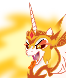 Size: 6143x7232 | Tagged: safe, alternate version, artist:emu34b, derpibooru original, character:daybreaker, character:princess celestia, species:alicorn, species:pony, absurd resolution, bioluminescent, drool, female, mare, mawshot, open mouth, sharp teeth, simple background, solo, teeth, tongue out, transparent background, vector