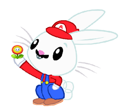 Size: 490x443 | Tagged: safe, artist:drypony198, character:angel bunny, species:rabbit, clothing, costume, crossover, fire flower, flower, mario, mario hat, simple background, super mario bros., white background