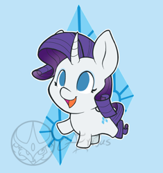 Size: 1000x1063 | Tagged: safe, artist:aeritus, character:rarity, species:pony, species:unicorn, chibi, curved horn, cute, female, no pupils, raribetes, smiling, solo
