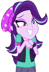 Size: 675x985 | Tagged: safe, artist:thebarsection, character:starlight glimmer, equestria girls:mirror magic, g4, my little pony: equestria girls, my little pony:equestria girls, spoiler:eqg specials, beanie, clothing, cute, female, glimmerbetes, grin, hat, simple background, smiling, solo, transparent background, vector