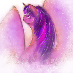 Size: 1000x1000 | Tagged: safe, artist:vetallie, character:twilight sparkle, character:twilight sparkle (alicorn), species:alicorn, species:pony, big wings, female, solo, wings