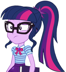 Size: 564x622 | Tagged: safe, artist:thebarsection, character:twilight sparkle, character:twilight sparkle (scitwi), species:eqg human, g4, my little pony: equestria girls, my little pony:equestria girls, book, bow tie, clothing, female, geode of telekinesis, glasses, not a vector, ponytail, shocked, simple background, skirt, solo, transparent background