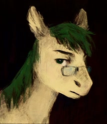 Size: 603x700 | Tagged: safe, artist:exclusionzone, oc, oc only, oc:adeptus monitus, species:pony, bust, glasses, male, portrait, solo, stallion