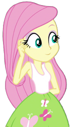 Size: 599x1046 | Tagged: safe, artist:thebarsection, character:fluttershy, my little pony:equestria girls, clothing, cute, female, not a vector, shyabetes, simple background, skirt, solo, tank top, transparent background