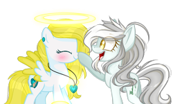 Size: 1600x958 | Tagged: safe, artist:snowbunny0820, base used, oc, oc only, oc:angel light, species:earth pony, species:pegasus, species:pony, boop, female, halo, mare, simple background, solo, transparent background