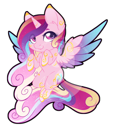 Size: 810x867 | Tagged: safe, artist:fuyusfox, character:princess cadance, species:alicorn, species:pony, chibi, colored wings, ethereal mane, female, galaxy mane, gradient wings, heart eyes, multicolored hair, rainbow power, rainbow power-ified, simple background, smiling, solo, spread wings, transparent background, watermark, wingding eyes, wings