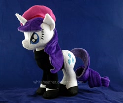Size: 2040x1704 | Tagged: safe, artist:whiteheather, character:rarity, beatnik rarity, beret, clothing, hat, irl, photo, plushie, smiling, solo