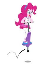 Size: 724x1104 | Tagged: safe, artist:bbbhuey, character:pinkie pie, g4, my little pony: equestria girls, my little pony:equestria girls, bouncing, clothing, cute, diapinkes, female, fun, geode of sugar bombs, happy, headband, new outfit, open mouth, pantyhose, pogo stick, sandals, show accurate, simple background, skirt, smiling, solo, tank top, white background