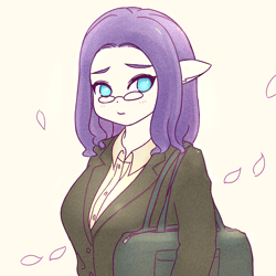 Size: 1791x1791 | Tagged: safe, artist:sigpi, character:rarity, species:anthro, alternate hairstyle, briefcase, business suit, female, glasses, simple background, solo