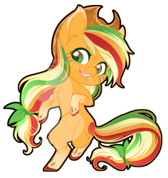 Size: 708x750 | Tagged: safe, artist:fuyusfox, character:applejack, species:earth pony, species:pony, applejack's hat, chibi, clothing, cowboy hat, female, hat, rainbow power, simple background, solo, transparent background, watermark
