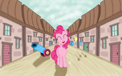 Size: 1280x800 | Tagged: safe, artist:perplexedpegasus, character:pinkie pie, our town, party cannon