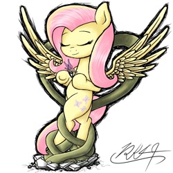 Size: 2000x2000 | Tagged: safe, artist:phoenixrk49, character:fluttershy, species:pegasus, species:pony, butterfly, eyes closed, female, mare, simple background, vine, white background
