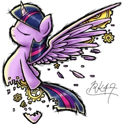 Size: 2000x2000 | Tagged: safe, artist:phoenixrk49, character:twilight sparkle, character:twilight sparkle (alicorn), species:alicorn, species:pony, eyes closed, female, gears, robot, simple background, smiling, solo, white background