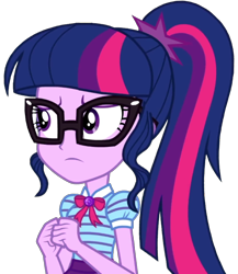 Size: 776x893 | Tagged: safe, artist:thebarsection, character:twilight sparkle, character:twilight sparkle (scitwi), species:eqg human, g4, my little pony: equestria girls, my little pony:equestria girls, clothing, female, glasses, simple background, solo, transparent background, worried