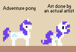 Size: 300x205 | Tagged: safe, artist:pix3m, character:rarity, 8-bit, adventure ponies, comparison, female, op is a duck, pixel art, solo, sprite, stylistic suck, text, unwarranted self-importance