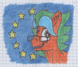 Size: 1471x1256 | Tagged: safe, artist:summerium, oc, oc only, oc:summer lights, european union, flag, glasses, graph paper, lined paper, male, solo, traditional art