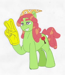 Size: 967x1122 | Tagged: safe, artist:summerium, character:tree hugger, species:pony, female, foam finger, mare, mixed media, solo