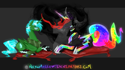 Size: 1024x577 | Tagged: safe, artist:nekomellow, oc, oc only, oc:lightning spark, oc:princess neon boom, species:alicorn, species:pony, alicorn oc, duo, neon pony, original species