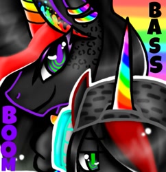 Size: 467x482 | Tagged: safe, artist:nekomellow, oc, oc only, oc:prince neon bass, oc:princess neon boom, species:alicorn, species:pony, alicorn oc, brother and sister, bust, duo, female, icon, male, neon pony, original species, rainbow hair