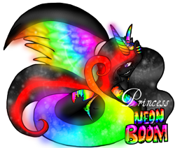 Size: 1698x1438 | Tagged: safe, artist:nekomellow, oc, oc only, oc:princess neon boom, species:alicorn, species:pony, alicorn oc, neon pony, original species, simple background, solo, transparent background