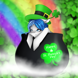Size: 1800x1803 | Tagged: safe, artist:ggchristian, oc, oc:gg christian, species:earth pony, species:pony, clothing, female, hat, holiday, mare, pot of gold, saint patrick's day, solo