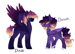 Size: 1024x744 | Tagged: safe, artist:kimyowolf, oc, oc only, oc:dawn, oc:dusk, species:pegasus, species:pony, brother and sister, female, male, mare, simple background, stallion, transparent background, two toned wings