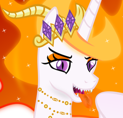 Size: 7100x6769 | Tagged: safe, artist:emu34b, character:nightmare star, species:alicorn, species:pony, absurd resolution, bust, drool, kitchen eyes, mane of fire, mawshot, open mouth, sharp teeth, simple background, solo, teeth, tongue out, transparent background, vector