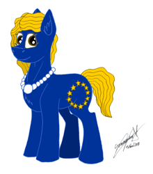 Size: 2600x2959 | Tagged: safe, artist:summerium, oc, oc only, oc:europa, species:earth pony, species:pony, nation ponies, european union, female, jewelry, mare, mixed media, necklace, pearl necklace, ponified, signature