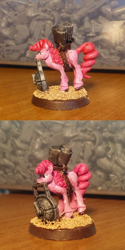 Size: 1000x2008 | Tagged: safe, artist:velgarn, character:pinkie pie, bomb, bomb squig, crossover, figurine, gaming miniature, jumping, miniature, ork, pewter ponies, warhammer (game), warhammer 40k, weapon