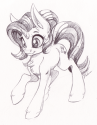 Size: 2020x2605 | Tagged: safe, artist:faline-art, character:starlight glimmer, species:pony, species:unicorn, black and white, chest fluff, female, grayscale, mare, monochrome, sketch, smiling, solo, traditional art