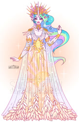 Size: 906x1400 | Tagged: safe, artist:flying-fox, character:princess celestia, species:human, beautiful, clothing, dress, female, humanized, solo