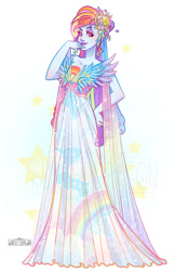 Size: 906x1400 | Tagged: safe, artist:flying-fox, character:rainbow dash, species:human, beautiful, clothing, dress, female, hand on hip, humanized, model, modeling, rainbow dash always dresses in style, solo