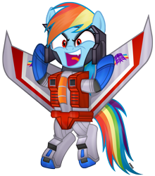 Size: 3880x4400 | Tagged: safe, artist:a4r91n, character:rainbow dash, species:pony, angry, armor, bad end, bipedal, clash of hasbro's titans, crossover, cute, dark eyes, dashabetes, decepticon, evil grin, evil laugh, fangs, fusion, happy, insanity, irony, laughing, oh no, open mouth, pure unfiltered evil, red eyes, simple background, smiling, starscream, this is bad comedy, transformers, transparent background, vector, xk-class end-of-the-world scenario