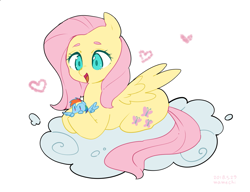 Size: 1143x878 | Tagged: safe, artist:potetecyu_to, character:fluttershy, character:rainbow dash, species:pegasus, species:pony, cloud, female, heart, mare, simple background, white background